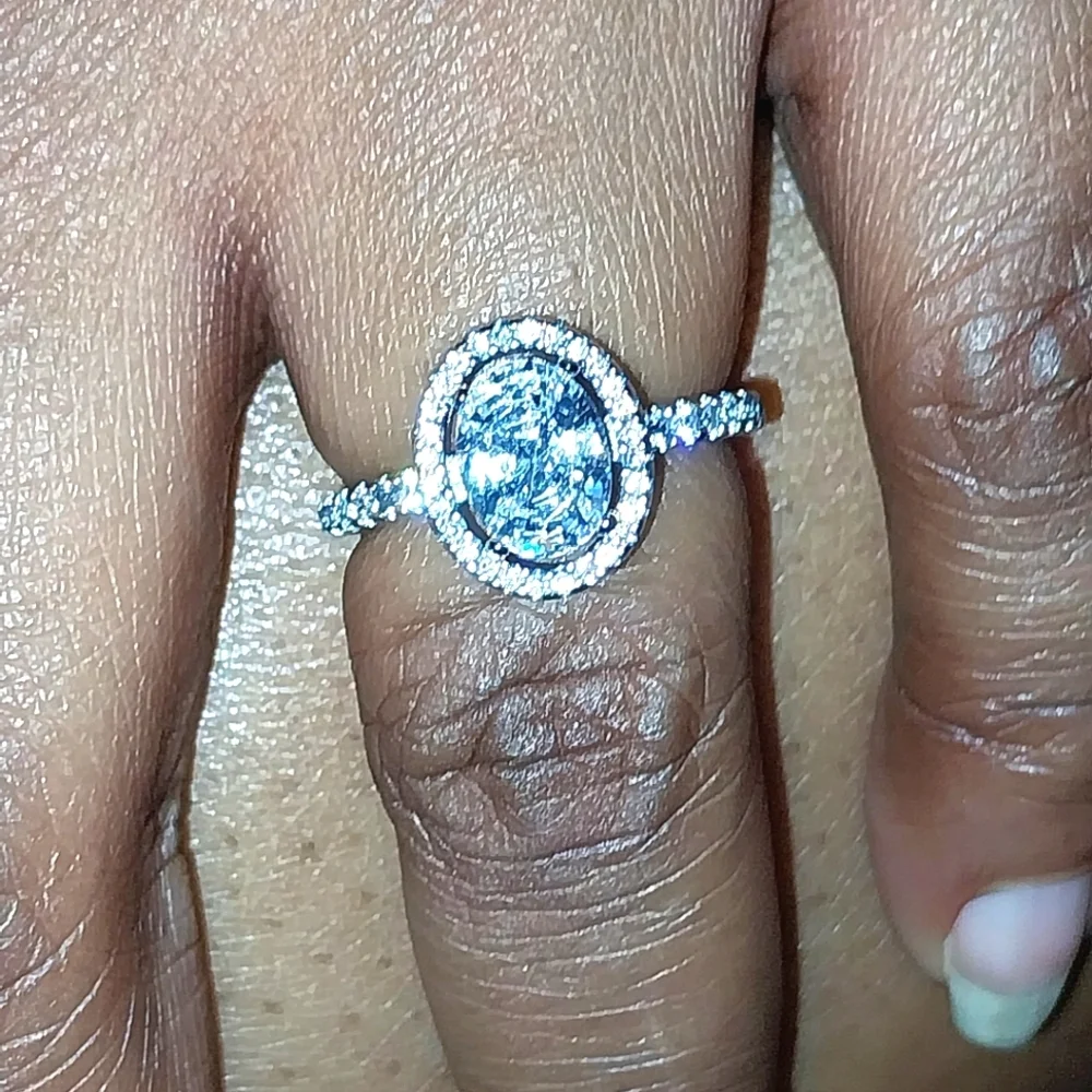 Elegant 925 Silver Diamond Halo Wedding Ring Sz 6